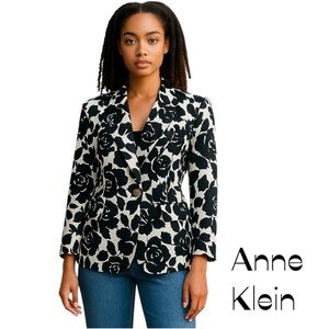 Anne Klein Black White Floral Jacket Size M
